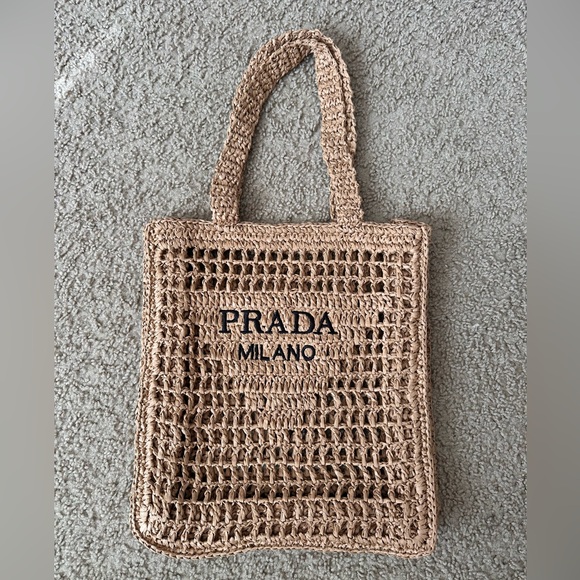 Prada Handbags - Prada Beige Crochet Tote Bag